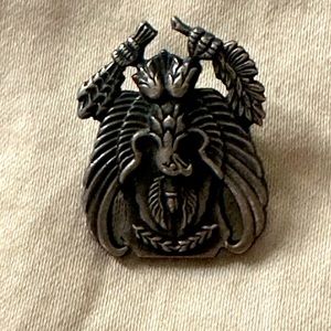 Army Eagle Clutching Arrows, Olive Branch Torch + Wings Above Head Pin
